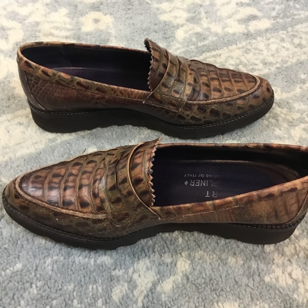 Donald J. Pliner Brown Crocodile Leather Loafers